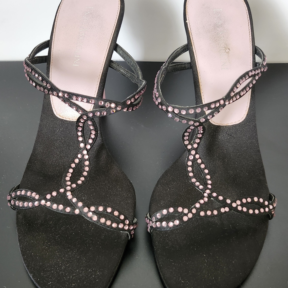 Elegant Black and Pink Embellished Women's Sandals